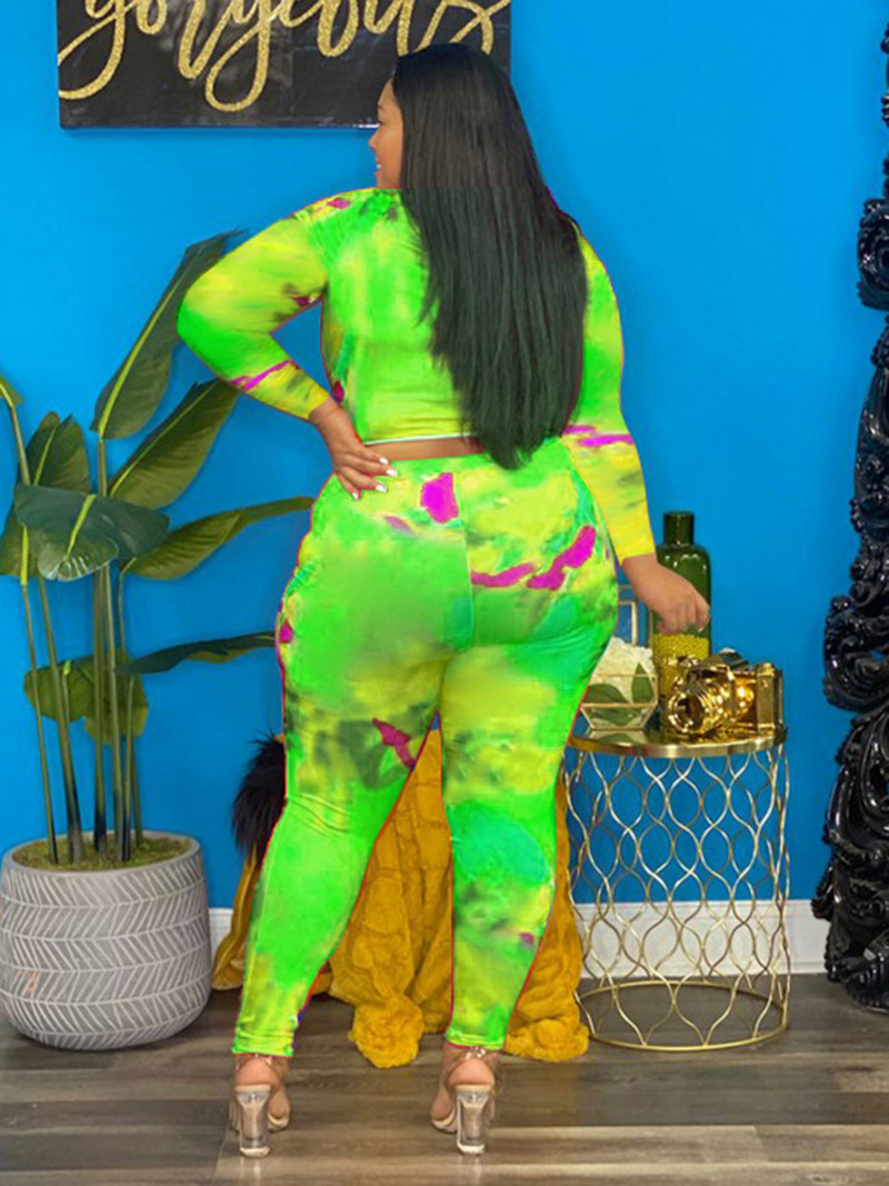 XL-5XL Suures suuruses komplektid Mood 2022 Hole Tie värvimine, pikk varrukas, 2, kaheosalised püksid, kostüümid, seksikad naiste riided, hulgimüük