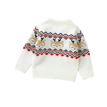Πλεκτά πουλόβερ για μωρά για κορίτσια Λευκά Χριστουγεννιάτικα πλεκτά τάρανδοι για νεογέννητο βρέφος με στρογγυλή λαιμόκοψη μακρυμάνικα πλεκτά Παιδικά κοστούμια