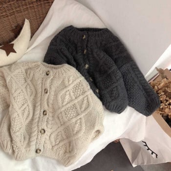 Κορεάτικα πουλόβερ για κορίτσια για αγόρια Ζακέτα φθινοπώρου και χειμώνα Βρεφικό χοντρό μαλλί κάνναβης ρετρό παλτό ζακέτα Παιδικά πουλόβερ