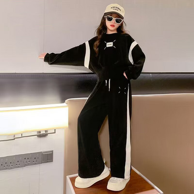 Φθινοπωρινά Μόδα Παιδικά Ρούχα Κοριτσίστικα Παιδικά Μακρυμάνικα Μακρυμάνικα Πουλόβερ Παντελόνια Φαρδιά Πόδι Σετ 2 τεμαχίων 6 έως 16 ετών