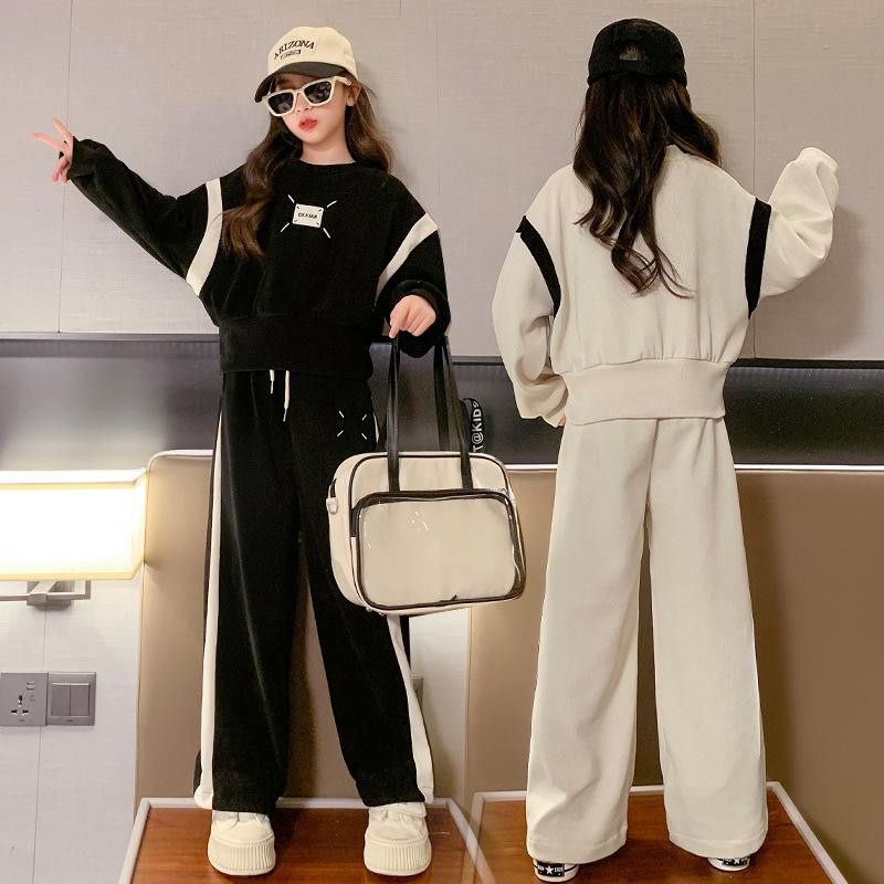 Φθινοπωρινά Μόδα Παιδικά Ρούχα Κοριτσίστικα Παιδικά Μακρυμάνικα Μακρυμάνικα Πουλόβερ Παντελόνια Φαρδιά Πόδι Σετ 2 τεμαχίων 6 έως 16 ετών