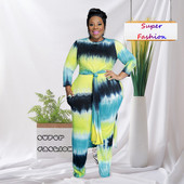 XL-5XL Seturi de două piese de mărime mare Ținute de toamnă Îmbrăcăminte pentru femei 2022 Ocazional cravată colorată cu mânecă lungă pentru femei Costume cu pantaloni Dropshipping