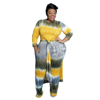 XL-5XL Seturi de două piese de mărime mare Ținute de toamnă Îmbrăcăminte pentru femei 2022 Ocazional cravată colorată cu mânecă lungă pentru femei Costume cu pantaloni Dropshipping