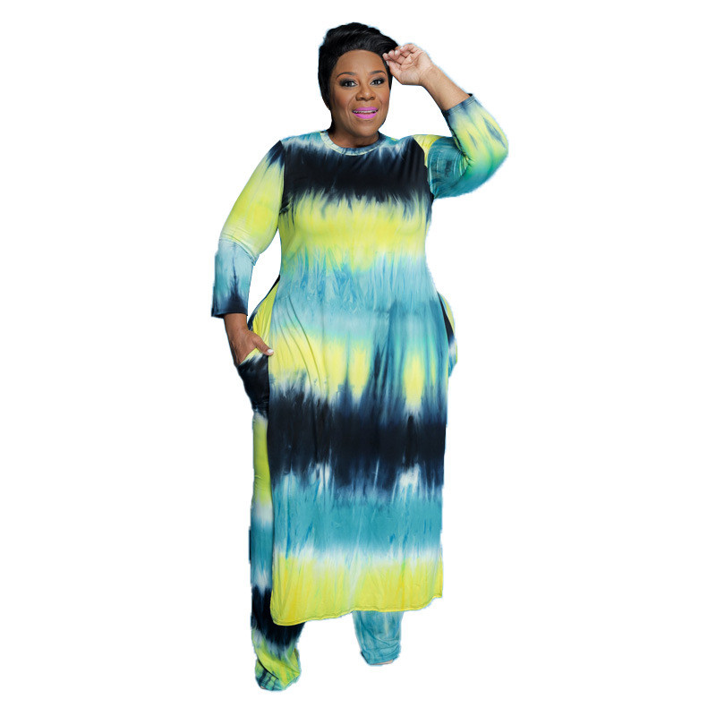 XL-5XL Seturi de două piese de mărime mare Ținute de toamnă Îmbrăcăminte pentru femei 2022 Ocazional cravată colorată cu mânecă lungă pentru femei Costume cu pantaloni Dropshipping