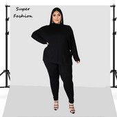 L-5XL Winter 2022 Plus Size Two Piece σετ Μαύρα μακρυμάνικα παχιά γυναικεία ρούχα Παντελόνι Γυναικεία ρούχα Χονδρική Dropshipping