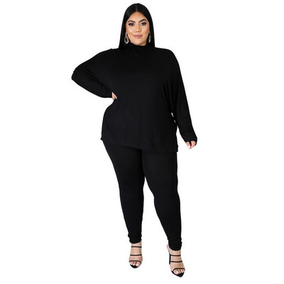 L-5XL Winter 2022 Plus Size Two Piece σετ Μαύρα μακρυμάνικα παχιά γυναικεία ρούχα Παντελόνι Γυναικεία ρούχα Χονδρική Dropshipping