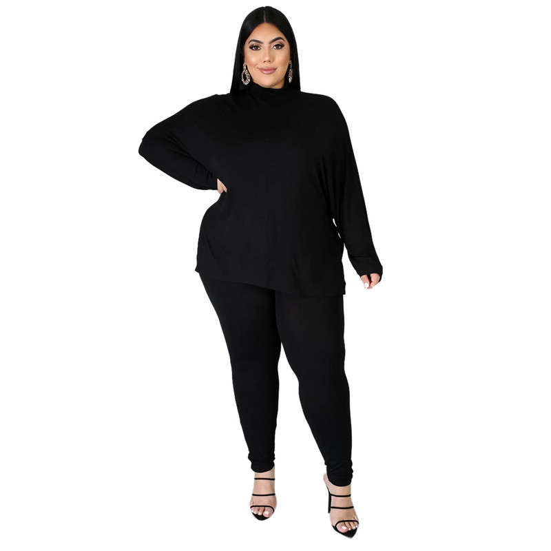 L-5XL Winter 2022 Plus Size Two Piece σετ Μαύρα μακρυμάνικα παχιά γυναικεία ρούχα Παντελόνι Γυναικεία ρούχα Χονδρική Dropshipping