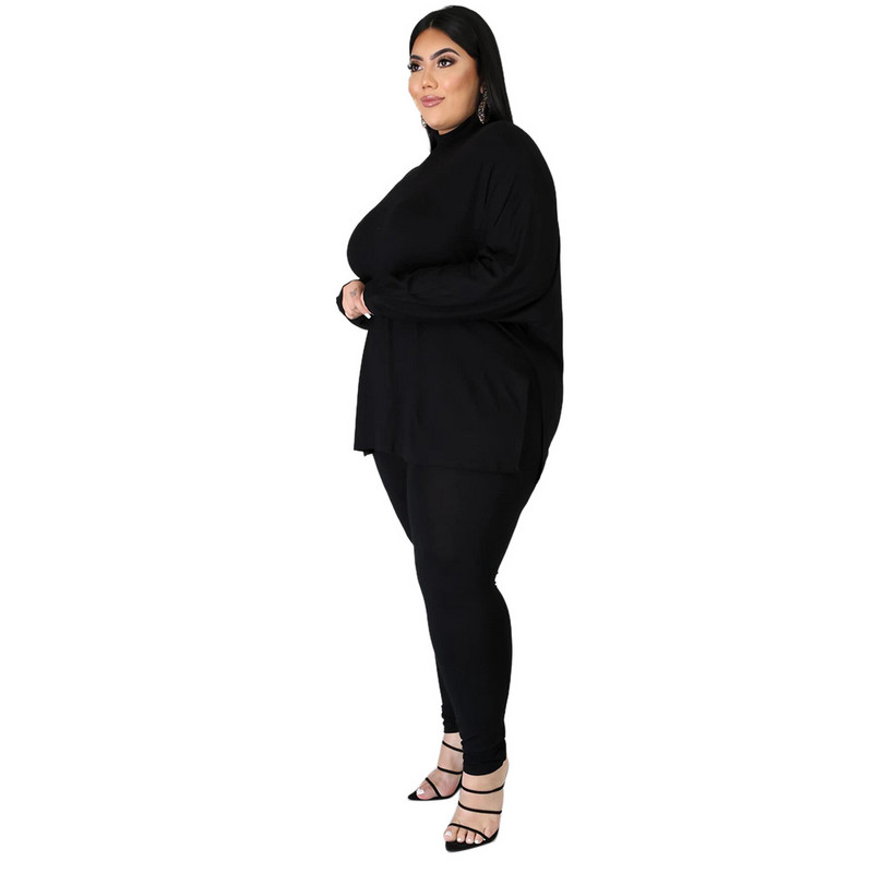 L-5XL Winter 2022 Plus Size Two Piece σετ Μαύρα μακρυμάνικα παχιά γυναικεία ρούχα Παντελόνι Γυναικεία ρούχα Χονδρική Dropshipping