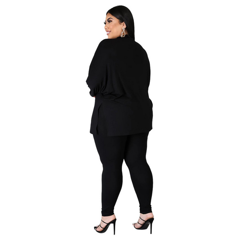 L-5XL Winter 2022 Plus Size Two Piece σετ Μαύρα μακρυμάνικα παχιά γυναικεία ρούχα Παντελόνι Γυναικεία ρούχα Χονδρική Dropshipping