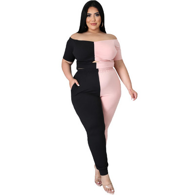 Active Plus Size XL-4XL Naiste spordidress, moodne väljalõigatud kärbitud topid ja püksid, jooga sobivad kahe 2-osalise komplektiga Jogger dressipluus