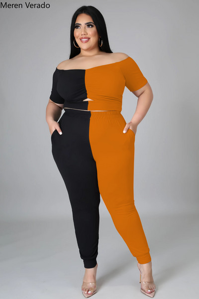 Active Plus Size XL-4XL Дамски анцуг Модни изрязани горнища и панталони Yoga Matching Two 2 Piece Set Jogger Sweatsuit