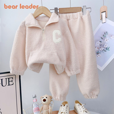Set pentru fete Bear Leader 2023, nou toamnă pentru copii, lână de miel, guler în picioare, pulover, top + pantaloni, set de modă pentru copii, în două piese