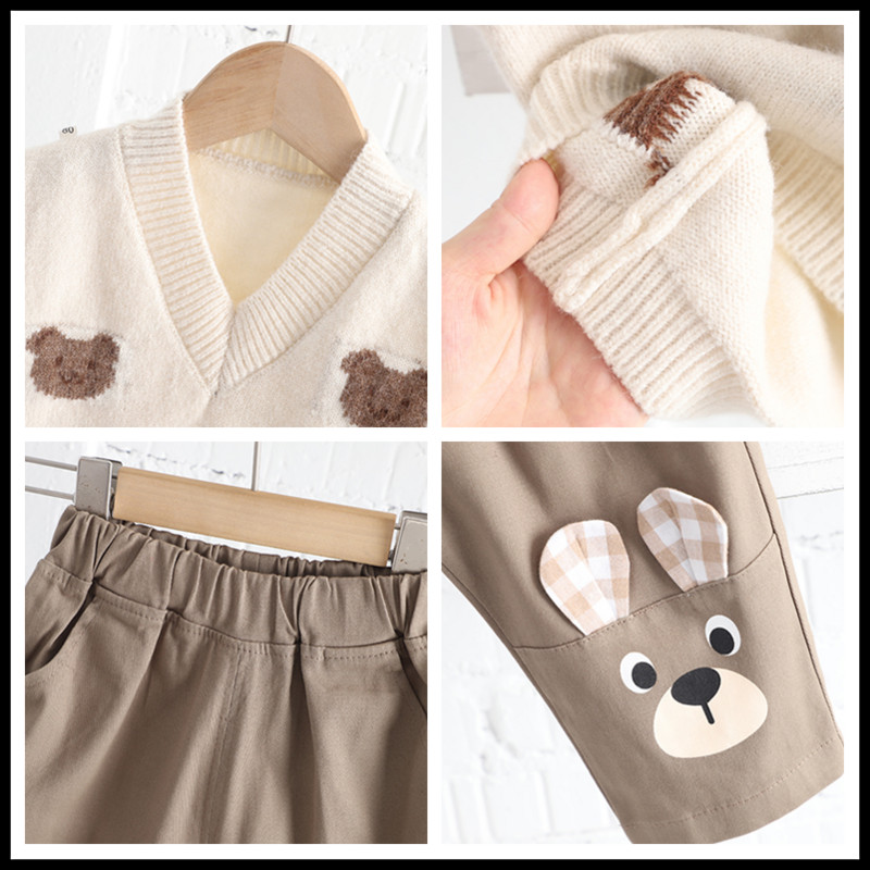Φθινοπωρινό σετ ρούχων για αγόρια για αγόρια Βρεφικό πλεκτό γιλέκο πουκάμισο ριγέ Παντελόνι καρτούν αρκουδάκι Παιδικά ρούχα Βρεφική φόρμα