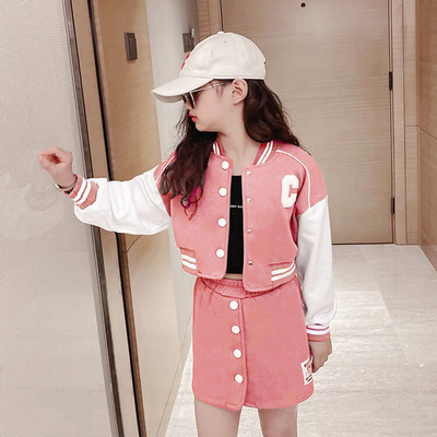 Γυναικεία Ρούχα Φθινοπωρινό Αθλητικό Σετ 2023 Νέο Σακάκι μπέιζμπολ Κοντή φούστα 2 τεμαχίων Elementary κοριτσίστικα ρούχα 4 έως 15Τ