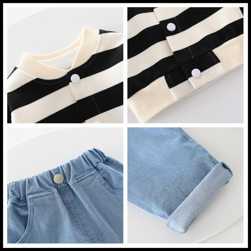 2022 tavaszi csecsemőruhák gyermekruhák baba fiúk lányok ruházati készletei gyerekek újszülött csíkos kabátok póló nadrág 3 részes öltöny