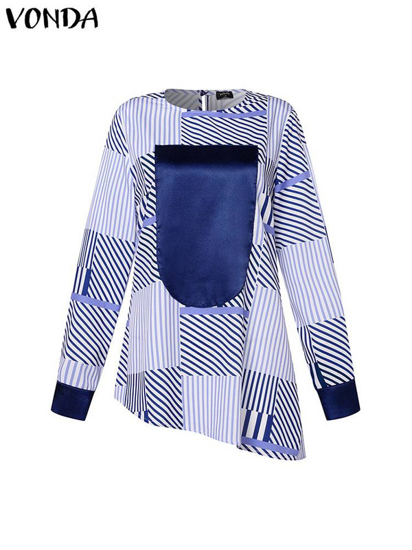 Plus Size 5XL VONDA Γυναικεία Παντελόνια Μακρυμάνικα Μπλουζάκια Casual ασορτί Σετ 2023 Fashion ελαστικό παντελόνι μέσης ριγέ εμπριμέ 2 τμχ