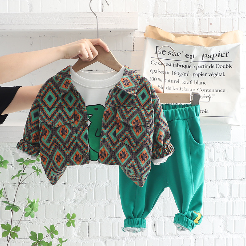 Βρεφική αθλητική φόρμα Παιδικά σετ ρούχων για αγόρια Παλτό Μπλουζάκι Παντελόνι 3 τεμαχίων Κοστούμι κινουμένων σχεδίων Dinosaur Βρεφικά ρούχα Παιδικά ρούχα