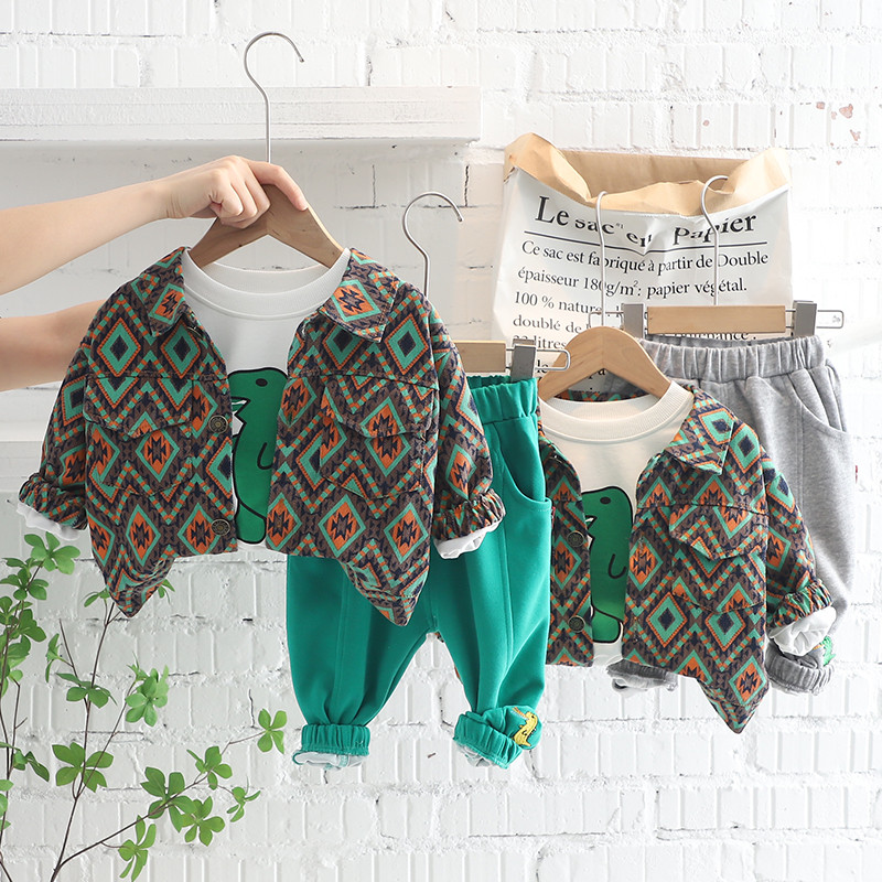 Βρεφική αθλητική φόρμα Παιδικά σετ ρούχων για αγόρια Παλτό Μπλουζάκι Παντελόνι 3 τεμαχίων Κοστούμι κινουμένων σχεδίων Dinosaur Βρεφικά ρούχα Παιδικά ρούχα