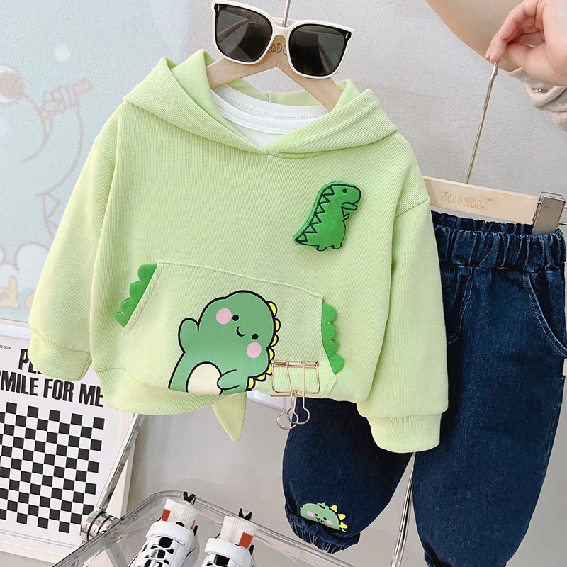 Rudeniniai drabužiai kūdikiams Apranga kūdikiams berniukams mergaičių drabužių rinkiniai vaikams Animaciniai filmai Dinozauras megztinis su gobtuvu Džinsai Vaikų sportinė apranga