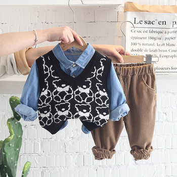 Σετ ρούχων για μικρά αγόρια 2022 Άνοιξη φθινόπωρο Παιδικά καθημερινά ρούχα Πλεκτό γιλέκο κινουμένων σχεδίων τζιν πουκάμισο παντελόνι Παιδικά ρούχα