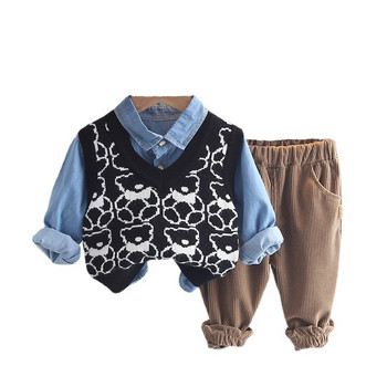 Σετ ρούχων για μικρά αγόρια 2022 Άνοιξη φθινόπωρο Παιδικά καθημερινά ρούχα Πλεκτό γιλέκο κινουμένων σχεδίων τζιν πουκάμισο παντελόνι Παιδικά ρούχα