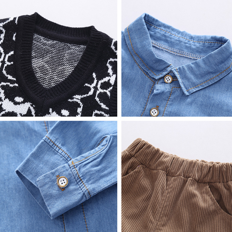 Σετ ρούχων για μικρά αγόρια 2022 Άνοιξη φθινόπωρο Παιδικά καθημερινά ρούχα Πλεκτό γιλέκο κινουμένων σχεδίων τζιν πουκάμισο παντελόνι Παιδικά ρούχα