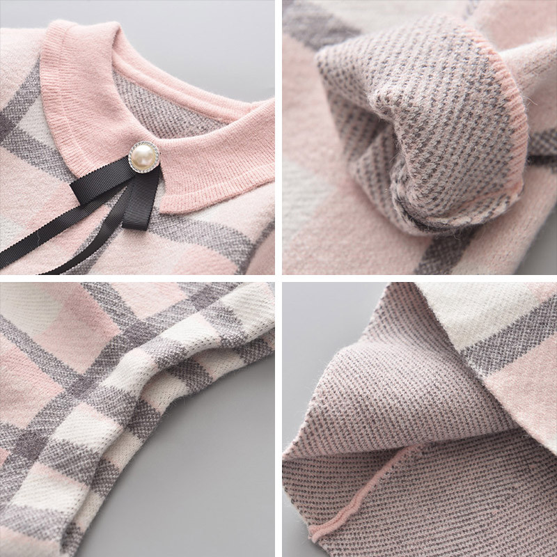 Bear Leader Talvine Beebi Tüdrukute Kootud Kleit Soe Sügisene Väikelapse Tüdrukutele Voldis varrukatega Kampsun Kleit Riietus Komplektid Pitskleidid