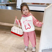 Talvine beebi ja tüdrukute kapuutsiga kontrastne triibuline multikas fliisvoodriga kampsun + dressipükste komplekt, laste dressid, lasteriietus 1-10 a.