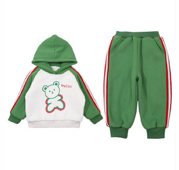 Χειμερινό μωρό και κορίτσι με κουκούλα, ριγέ, κινούμενα σχέδια, φούτερ με φλις επένδυση + σετ φούτερ, παιδική φόρμα Παιδική στολή 1-10 ετών