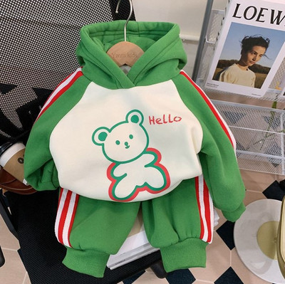 Talvine beebi ja tüdrukute kapuutsiga kontrastne triibuline multikas fliisvoodriga kampsun + dressipükste komplekt, laste dressid, lasteriietus 1-10 a.