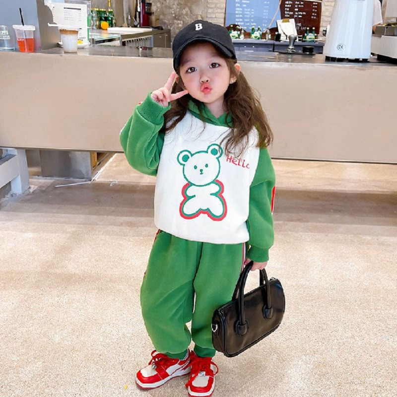 Talvine beebi ja tüdrukute kapuutsiga kontrastne triibuline multikas fliisvoodriga kampsun + dressipükste komplekt, laste dressid, lasteriietus 1-10 a.