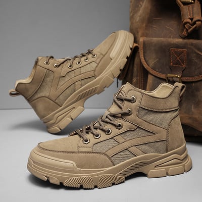 Meeste nahksaapad 2023 Talve platvormiga poolsaapad, lühikesed nööriga moodsad New Borwn vabaajajalatsid meestele töötavatele Botase suurtele suurustele