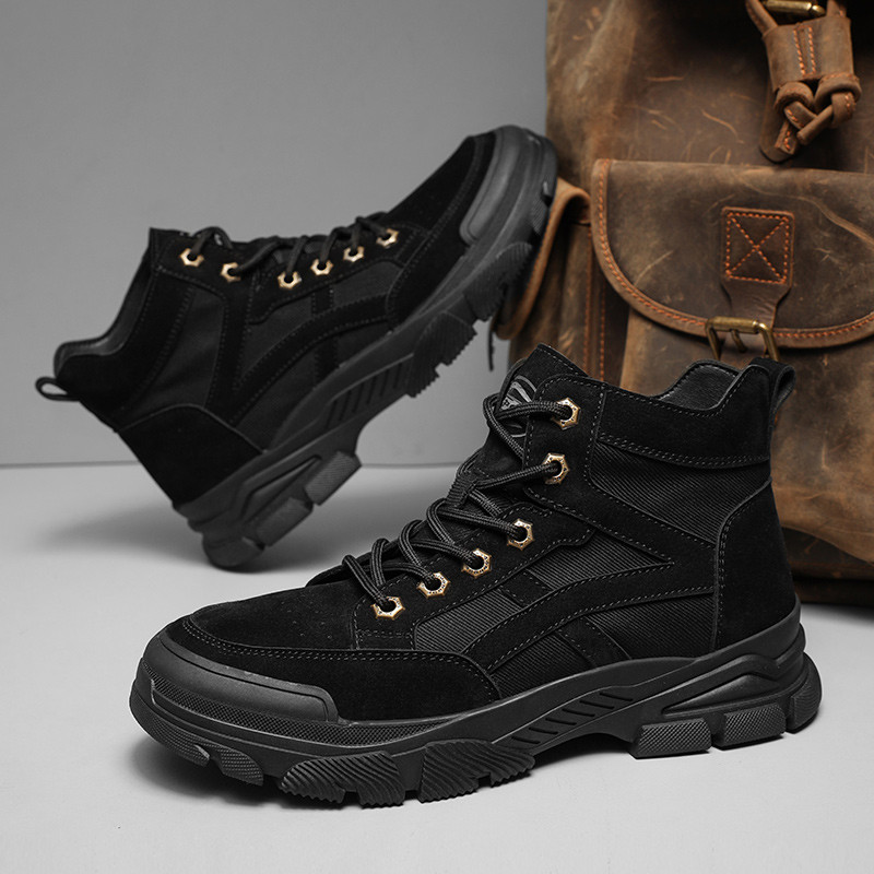 Meeste nahksaapad 2023 Talve platvormiga poolsaapad, lühikesed nööriga moodsad New Borwn vabaajajalatsid meestele töötavatele Botase suurtele suurustele