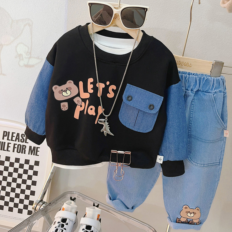 Beebipoistele Tüdrukute dressipluus Teksad 2023 Sügisene laste rõivakomplektid Multifilmi Karu Laste Spordirõivad Väikelaste Imikuriided Komplektid