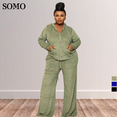 Φόρμουλα με φερμουάρ SOMO Φόρμα παντελόνι με φαρδύ πόδι Φόρμα φόρμας για χειμερινές γυναικείες φόρμες δύο τεμαχίων 2022 Χονδρική Dropshipping