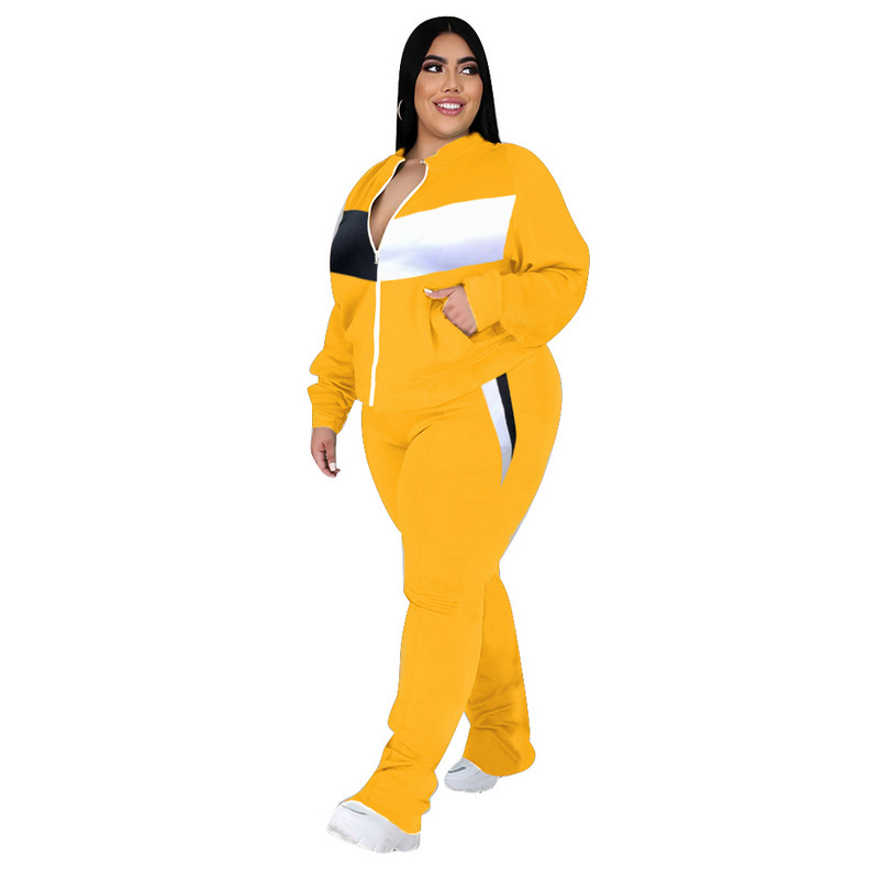 Stretch αθλητική φόρμα Plus Size Γυναικεία Ρούχα Σετ δύο τεμαχίων 4xl 5xl Μπλούζες με φερμουάρ Τσέπη Σέξι Σετ Τζόκινγκ Παντελόνια Κοστούμια Χονδρική