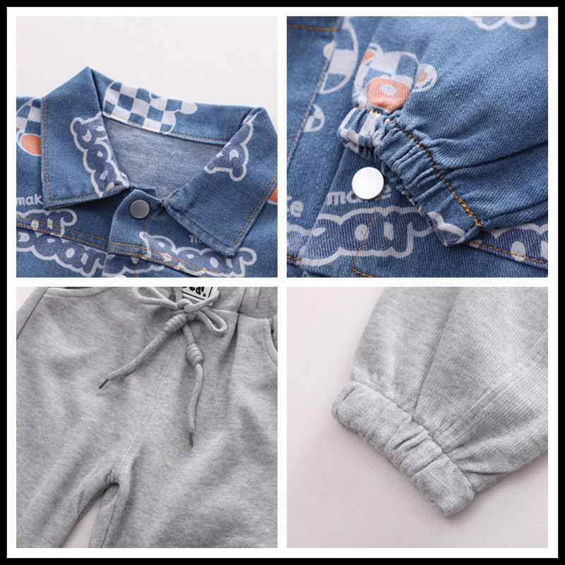 Φθινοπωρινά Παιδικά Σετ Ρούχα Βρεφικά Αγόρια Ρούχα Ρούχα Βρεφικά Κινούμενα σχέδια Αρκούδα Τζιν Μπουφάν T Πουκάμισο Παντελόνι 3 τμχ Κοστούμι Παιδική φόρμα