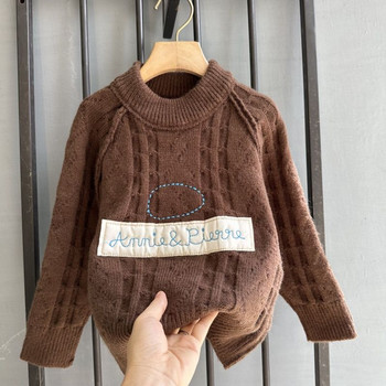 Нов есенно-зимен детски кръпка Letter Twist Плетен пуловер с дълъг ръкав за момче, бебе, удебелена топла плетена риза, момиче, деца, памучни горнища