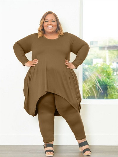 Plus Size Two Piece Outfits Γυναικείες casual τσέπες Loose top κολάν Σετ φόρμα στιβαρής ελαστικότητας 3xl 4xl 5xl 6xl