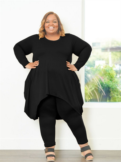 Plus Size Two Piece Outfits Γυναικείες casual τσέπες Loose top κολάν Σετ φόρμα στιβαρής ελαστικότητας 3xl 4xl 5xl 6xl