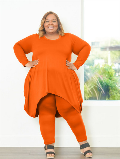 Plus Size Two Piece Outfits Γυναικείες casual τσέπες Loose top κολάν Σετ φόρμα στιβαρής ελαστικότητας 3xl 4xl 5xl 6xl