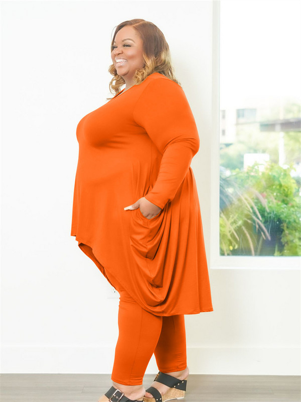 Plus Size Two Piece Outfits Γυναικείες casual τσέπες Loose top κολάν Σετ φόρμα στιβαρής ελαστικότητας 3xl 4xl 5xl 6xl