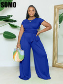SOMO Plus Size letné dámske dvojdielne sety, elegantná košeľa s krátkym rukávom a široké nohavice, veľkoobchod, dropshipping