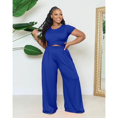 SOMO Plus Size letné dámske dvojdielne sety, elegantná košeľa s krátkym rukávom a široké nohavice, veľkoobchod, dropshipping