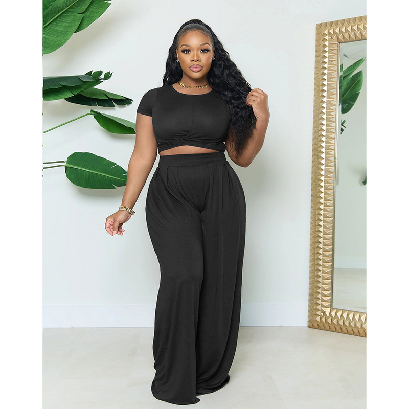 SOMO Plus Size letné dámske dvojdielne sety, elegantná košeľa s krátkym rukávom a široké nohavice, veľkoobchod, dropshipping