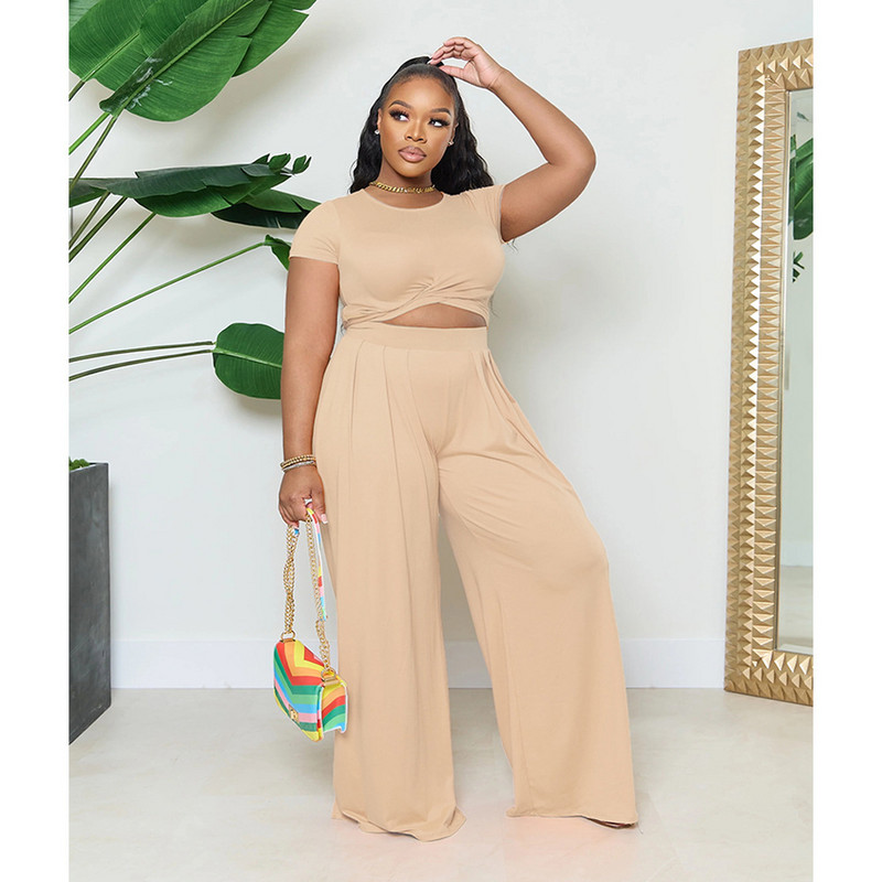 SOMO Plus Size letné dámske dvojdielne sety, elegantná košeľa s krátkym rukávom a široké nohavice, veľkoobchod, dropshipping