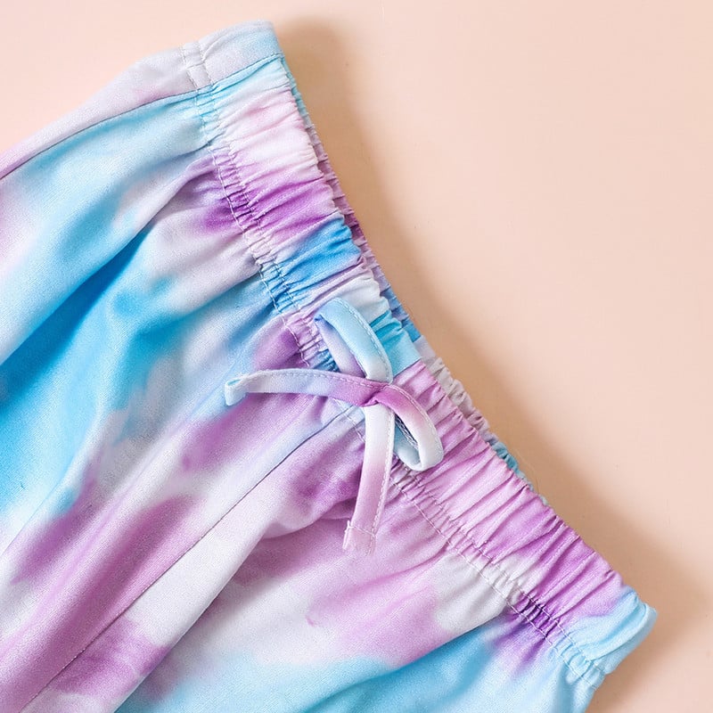 2023 Нов комплект дрехи за момичета с цип с дълъг ръкав Лилави панталони с боядисване на вратовръзка Сладки комплекти от 2 бр. Ежедневни комплекти дрехи за момичета 5-9T