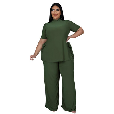 Plus Size Two Piece Outfits Γυναικεία Ρούχα Κοντό μανίκι στρογγυλή λαιμόκοψη χαλαρή ασορτί Σετ ελαστικό casual χονδρική αποστολή αποστολής