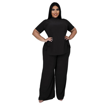 Plus Size Two Piece Outfits Γυναικεία Ρούχα Κοντό μανίκι στρογγυλή λαιμόκοψη χαλαρή ασορτί Σετ ελαστικό casual χονδρική αποστολή αποστολής