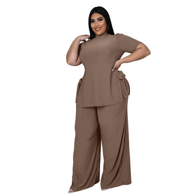 Plus Size Two Piece Outfits Γυναικεία Ρούχα Κοντό μανίκι στρογγυλή λαιμόκοψη χαλαρή ασορτί Σετ ελαστικό casual χονδρική αποστολή αποστολής